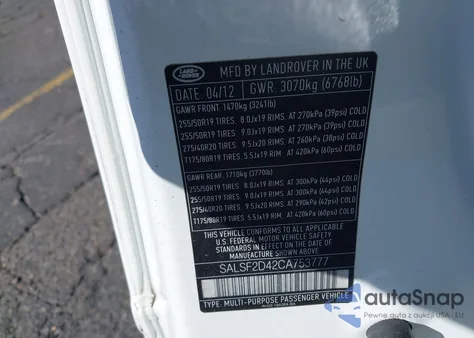 2012 Land Rover Range Rover Sport Hse from USA, damaged, VIN SALSF2D42CA753777